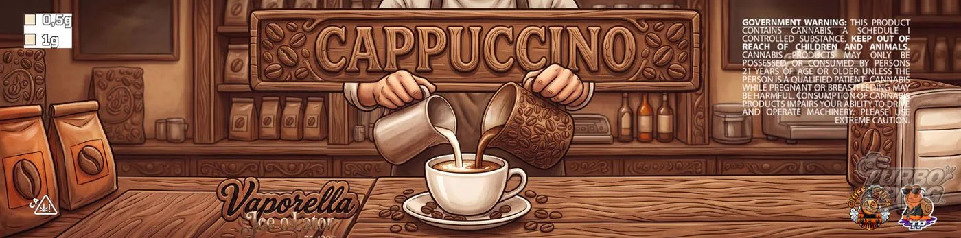 Cappuccino — Ilustración de personaje · lateral + tapa